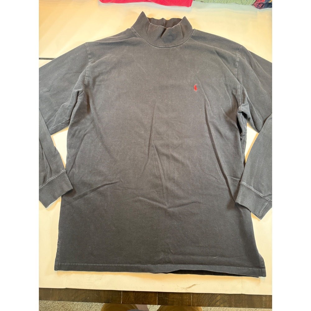 Polo‎ Ralph Lauren Mens XL Mock Neck Long Sleeve Shirt Black Red Pony Cotton